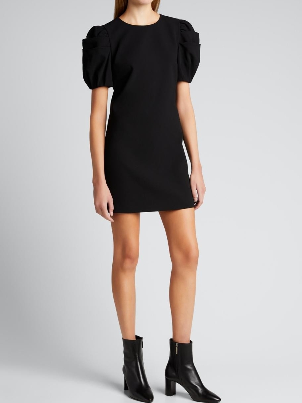 Alice + Olivia HANITA Black Puff-Sleeve Mini Dress